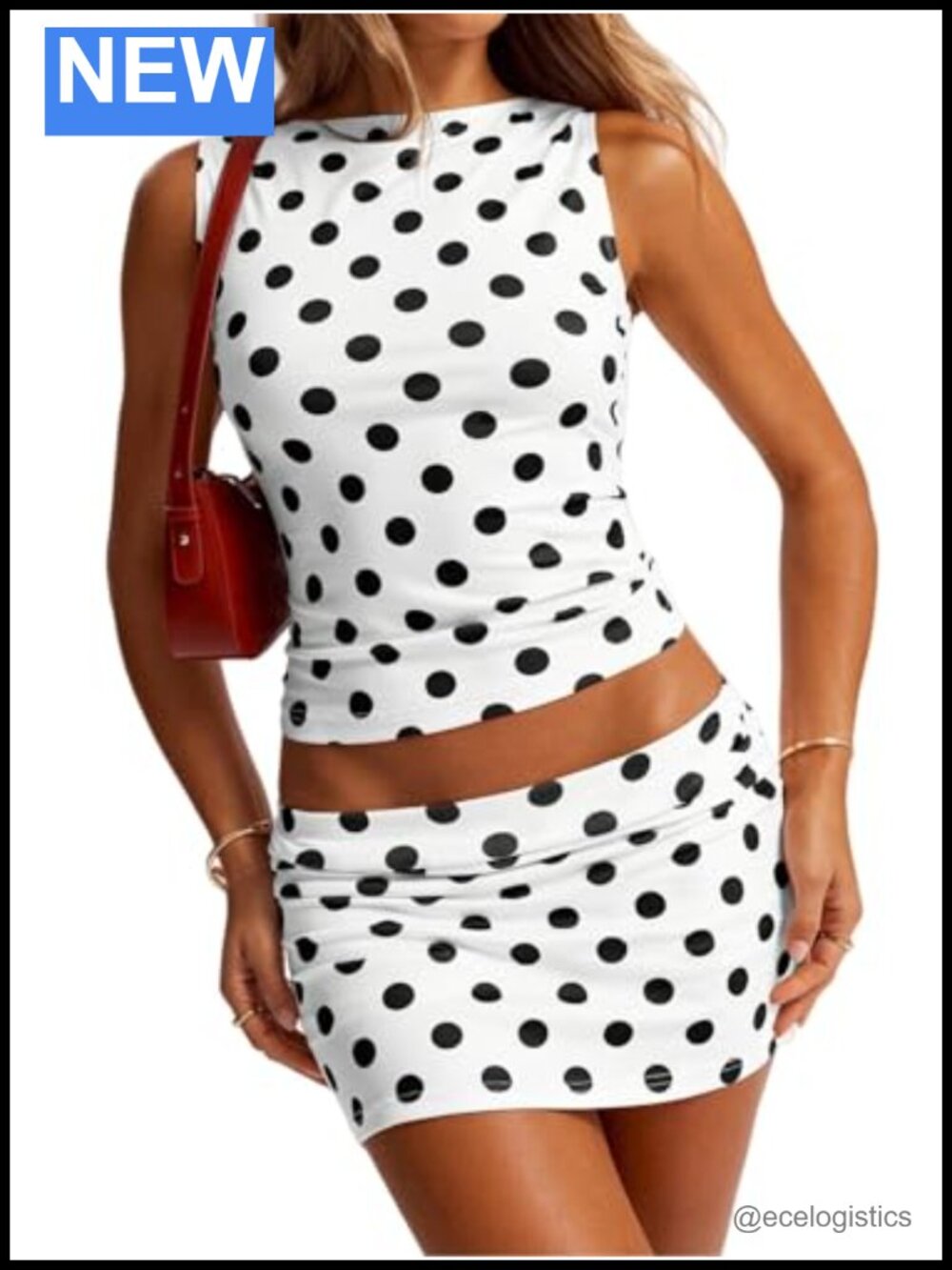 Polka Dot Two Piece Set Sleeveless Crop Top Mini Skirt Y2K Party